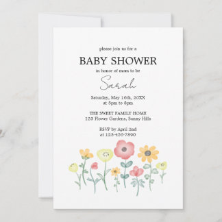 Invitación de baby shower de flores silvestres en