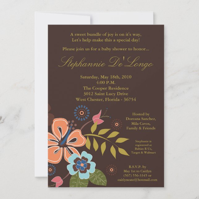 Invitación de Baby Shower de flores tropicales de  (Anverso)