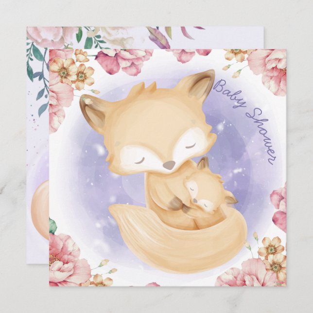 Invitación de Baby Shower de Foxes (Anverso / Reverso)