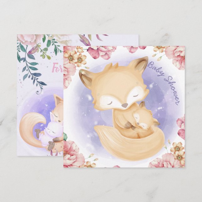 Invitación de Baby Shower de Foxes (Anverso / Reverso)