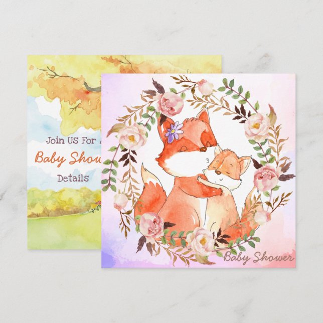 Invitación de Baby Shower de Foxes (Anverso / Reverso)