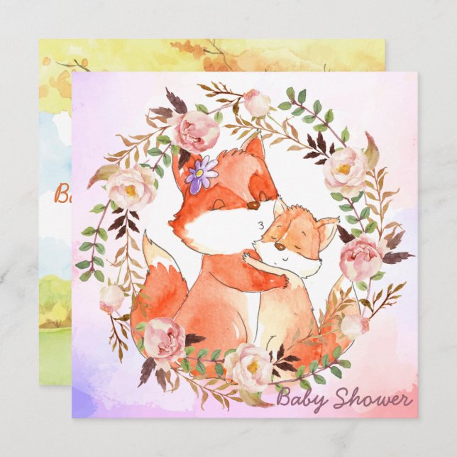Invitación de Baby Shower de Foxes (Anverso / Reverso)