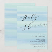 Invitación de Baby Shower de franjas de color azul