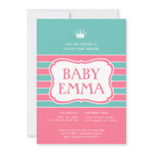 Invitación de Baby Shower de franjas turquesas ros