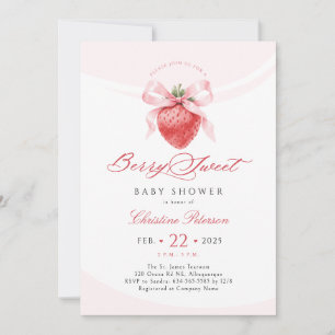 Invitación de Baby Shower de Fresa con Lazo Rosa