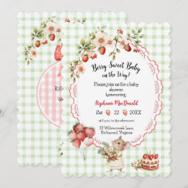Invitación de Baby Shower de Fresa - Gingham Verde