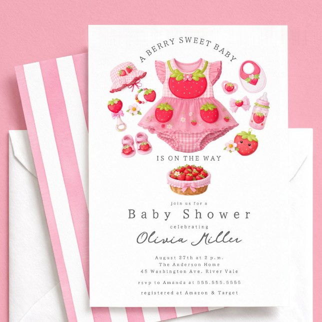 Invitación de Baby Shower de Fresa Niña Rosa (Subido por el creador)