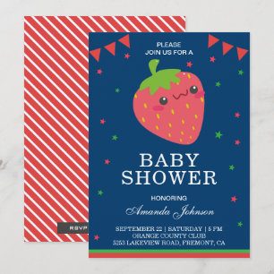 Invitación de Baby Shower de Fresa Pequeña y Linda