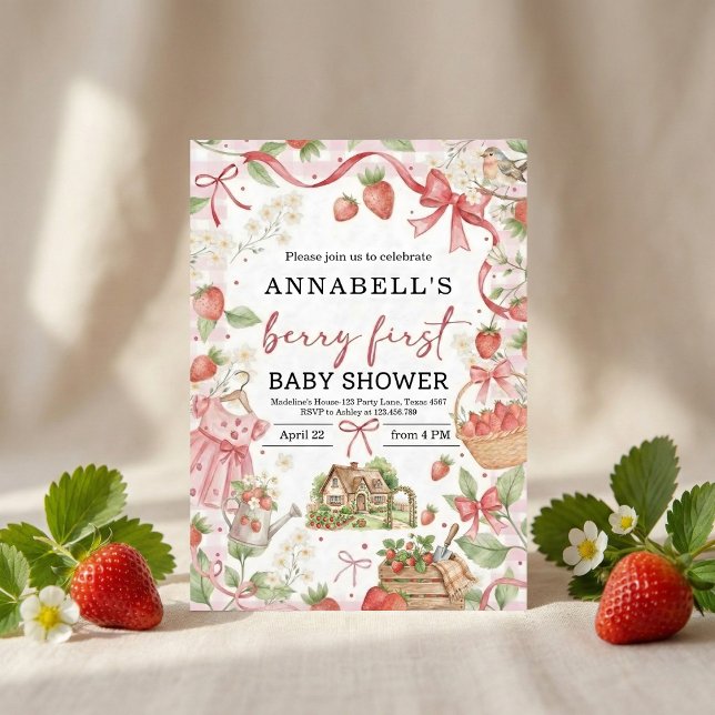 Invitación de baby shower de fresa, primera baya d (Subido por el creador)