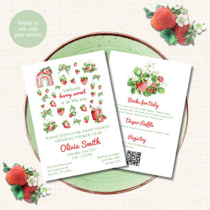 Invitación de Baby Shower de Fresa Todo en Uno