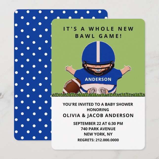 Invitación de baby shower de fútbol americano (Anverso / Reverso)