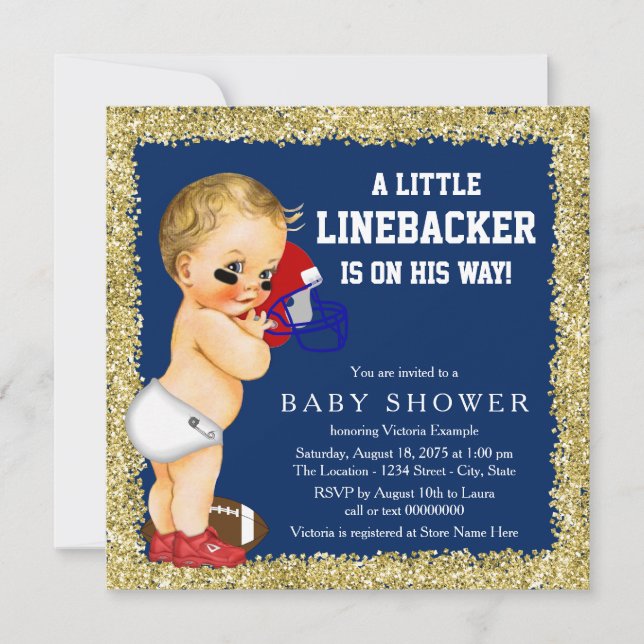 Invitación de Baby Shower de Fútbol Americano (Anverso)