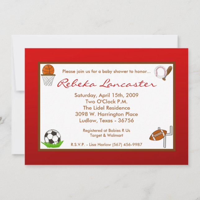 Invitación de Baby Shower de fútbol para niños Red (Anverso)