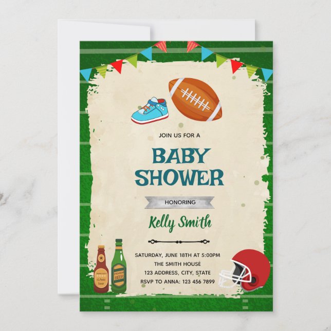 Invitación de baby shower de fútbol y dedos pequeñ (Anverso)