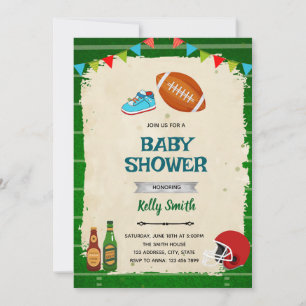 invitación de baby shower de fútbol y dedos pequeñ
