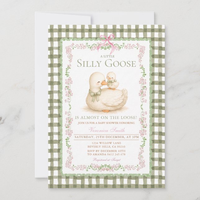 Invitación de Baby Shower de Gansito Tonto Verde (Anverso)