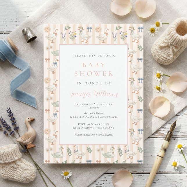 Invitación de baby shower de ganso rayado lindo (Subido por el creador)