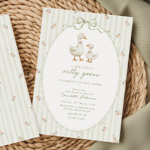 Invitación de baby shower de ganso tonto en verde