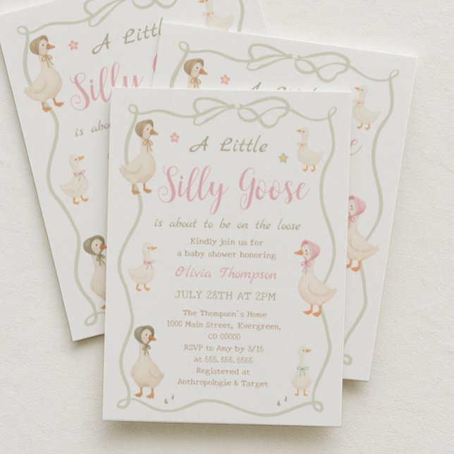 Invitación de Baby Shower de Ganso Tonto Rosa (Subido por el creador)