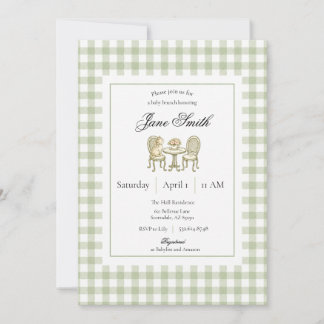 Invitación de Baby Shower de Gatito con Gingham Ve