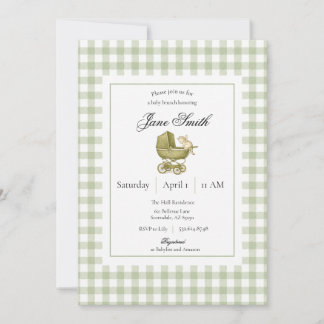 Invitación de baby shower de gatito con gingham ve
