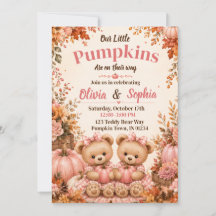 Invitación de Baby Shower de Gemelas Cae Calabaza