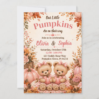 Invitación de Baby Shower de Gemelas Cae Calabaza