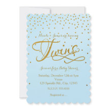 Invitación de baby shower de gemelos azul claro y