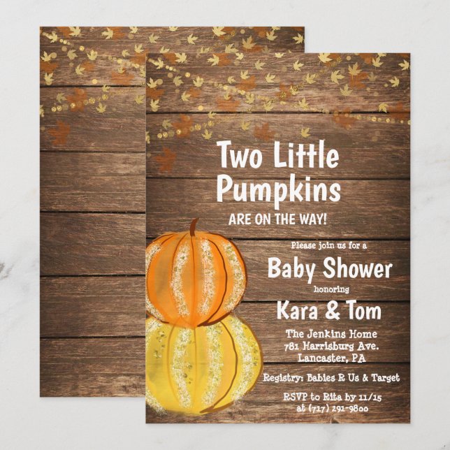 Invitación de Baby Shower de Gemelos de Otoño (Anverso / Reverso)