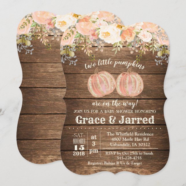 Invitación de Baby Shower de Gemelos de Otoño (Anverso / Reverso)