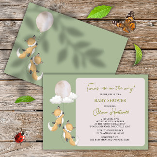 Invitación de Baby Shower de Gemelos Zorro Neutral