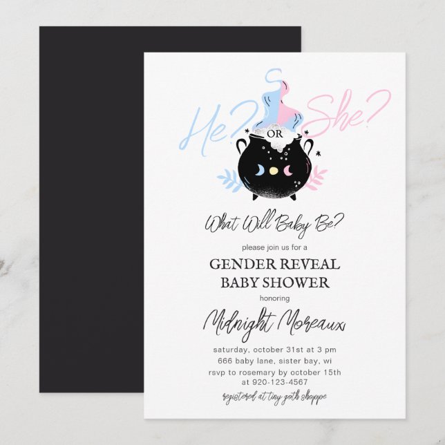 Invitación de Baby Shower de Gender Reveal Hallowe (Anverso / Reverso)