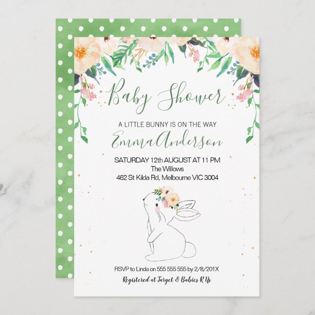 Invitación de Baby Shower de género neutral con co (Anverso / Reverso)