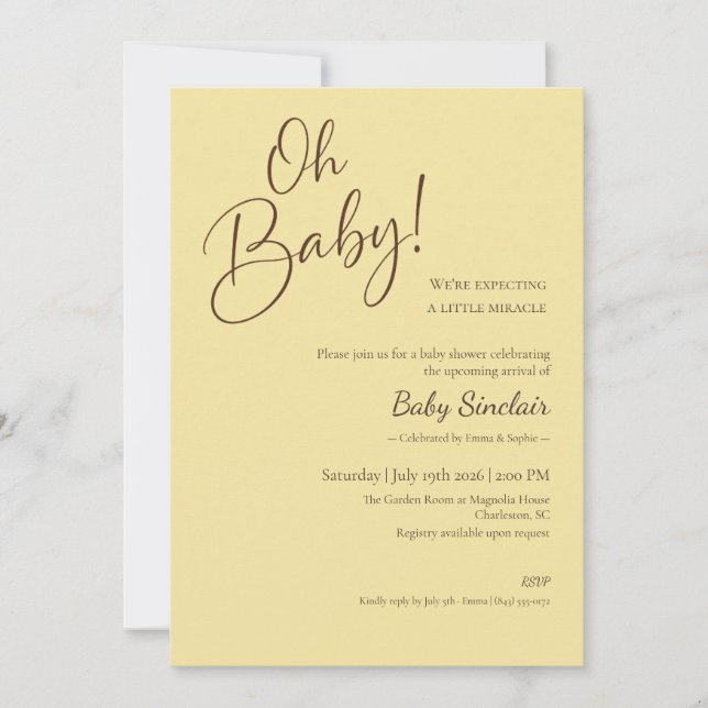 invitación de baby shower de género neutral oh bab (Anverso)