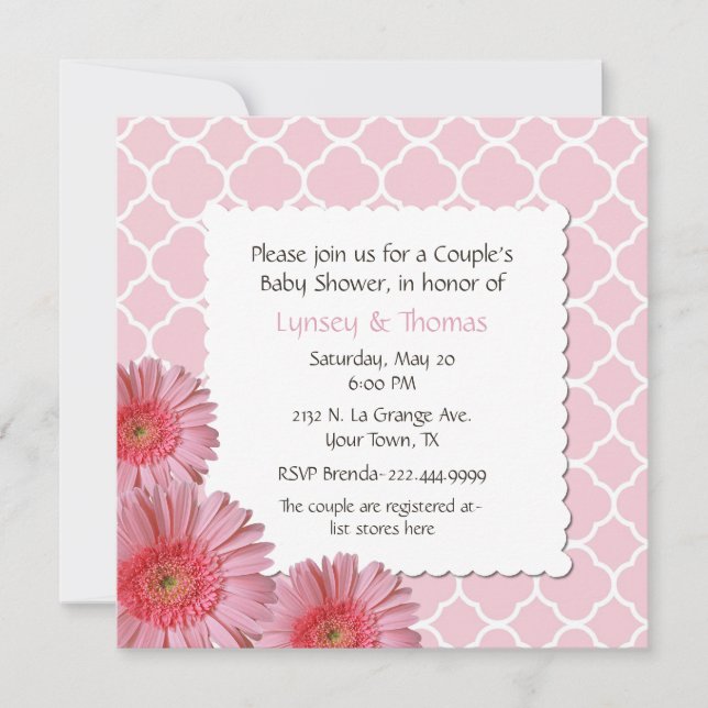 Invitación de Baby Shower de Gerber del par rosado (Anverso)