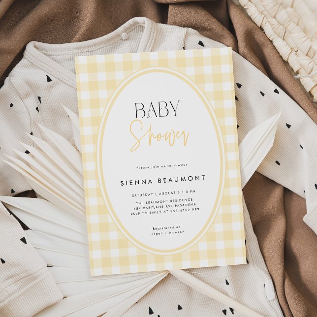 Invitación de baby shower de gingham amarillo (Subido por el creador)