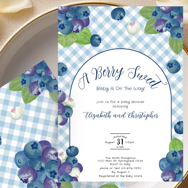 Invitación de Baby Shower de Gingham Azul Dulce co (Subido por el creador)