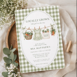Invitación de baby shower de gingham de salvia cul