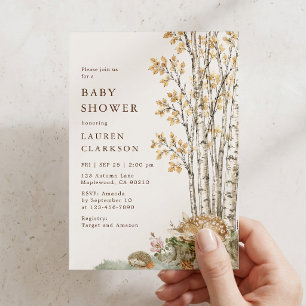 Invitación de baby shower de Gingham del bosque