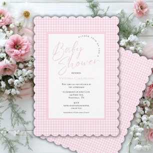 Invitación de Baby Shower de Gingham rosa