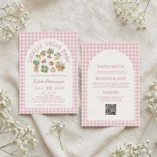 Invitación de baby shower de gingham rosa cultivad