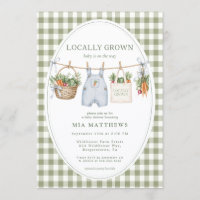 Invitación de Baby Shower de Gingham Salvia Cultiv