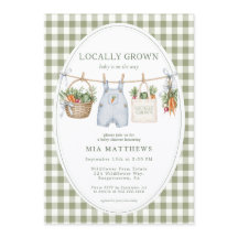 Invitación de Baby Shower de Gingham Salvia Cultiv