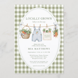 Invitación de Baby Shower de Gingham Salvia Cultiv