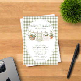 Invitación de baby shower de gingham salvia cultiv