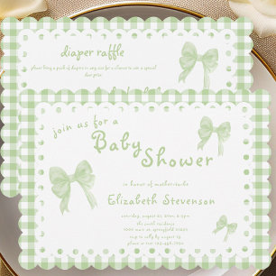 Invitación de baby shower de gingham verde a dos c