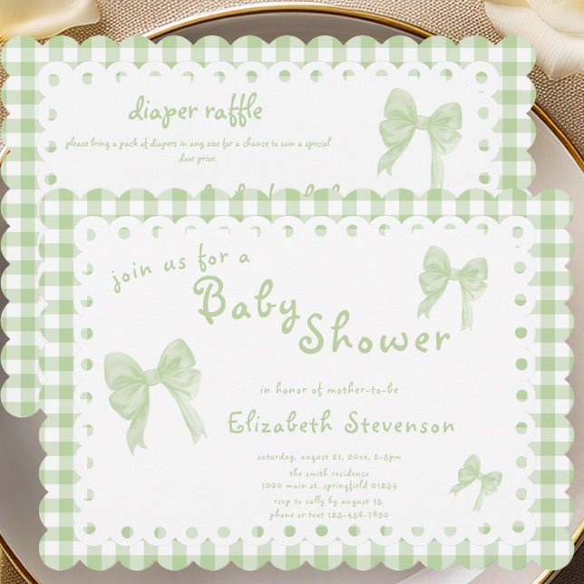 Invitación de baby shower de gingham verde a dos c (Subido por el creador)