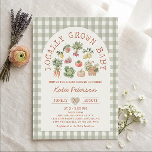 Invitación de baby shower de gingham verde cultiva