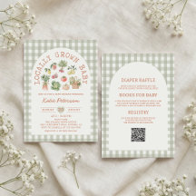 Invitación de baby shower de gingham verde cultiva