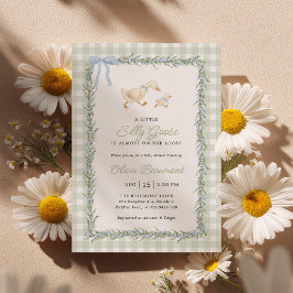 Invitación de baby shower de Gingham Verde Silly G